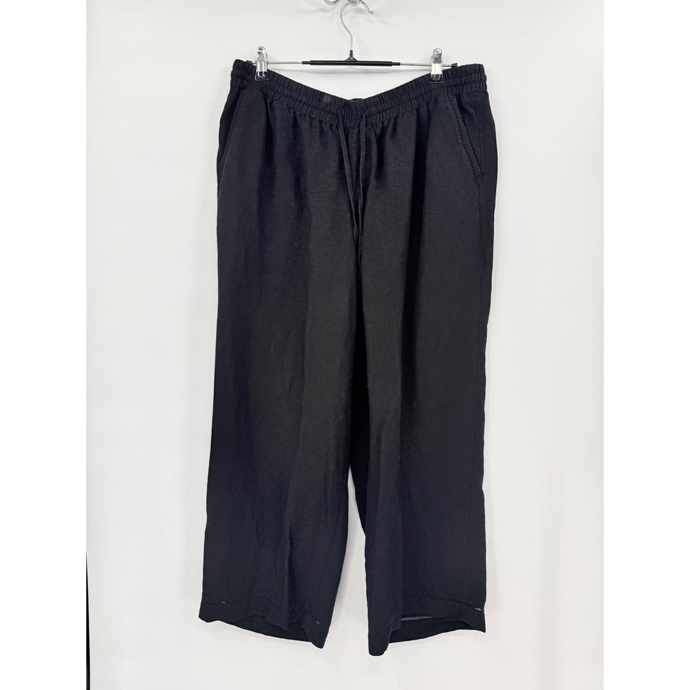 Lane Bryant 14/16 Wide Leg Pants Womens Black Linen Blend Ladder Stitch Detail